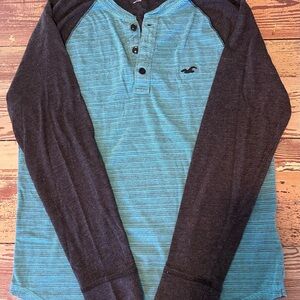 Hollister Striped Teal and Black Henley
